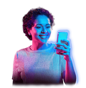 Kate- neon woman smiling in front of the cell phone-1