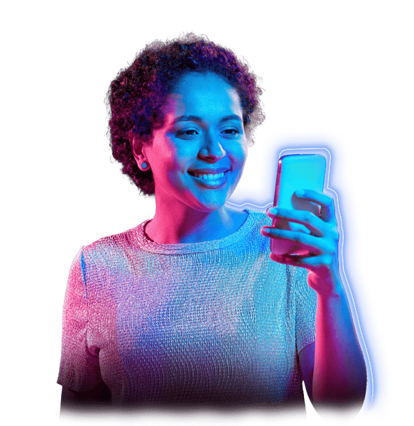 Kate- neon woman smiling in front of the cell phone-1