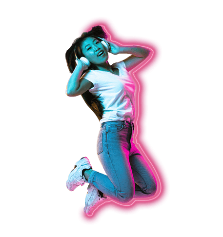 Mei, young asian woman jumping with headphones 2022-10
