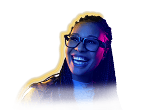 Mei-Afro woman with glasses smiling cheerfully 2022-10