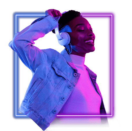 Neon woman with headphones