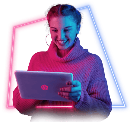 Ruth- neon young woman smiling in front of tablet 2022-02-2