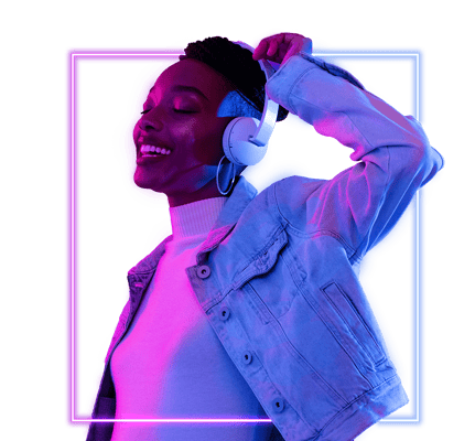 neon happy woman on headphones 2021-07